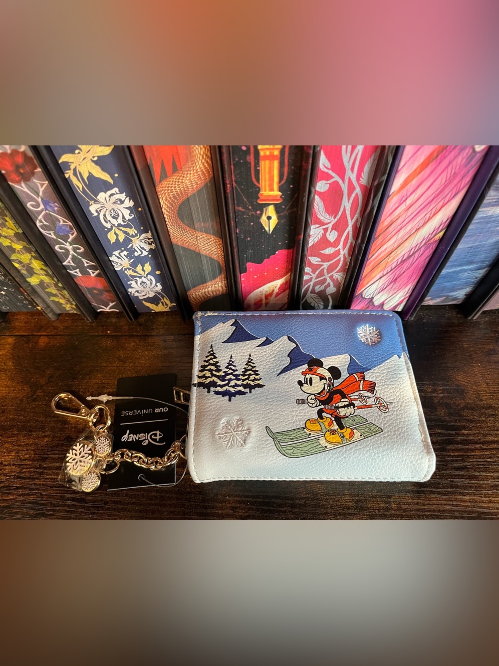 Disney Our Universe Mickey Mouse Skiing Wallet with snowflake charms